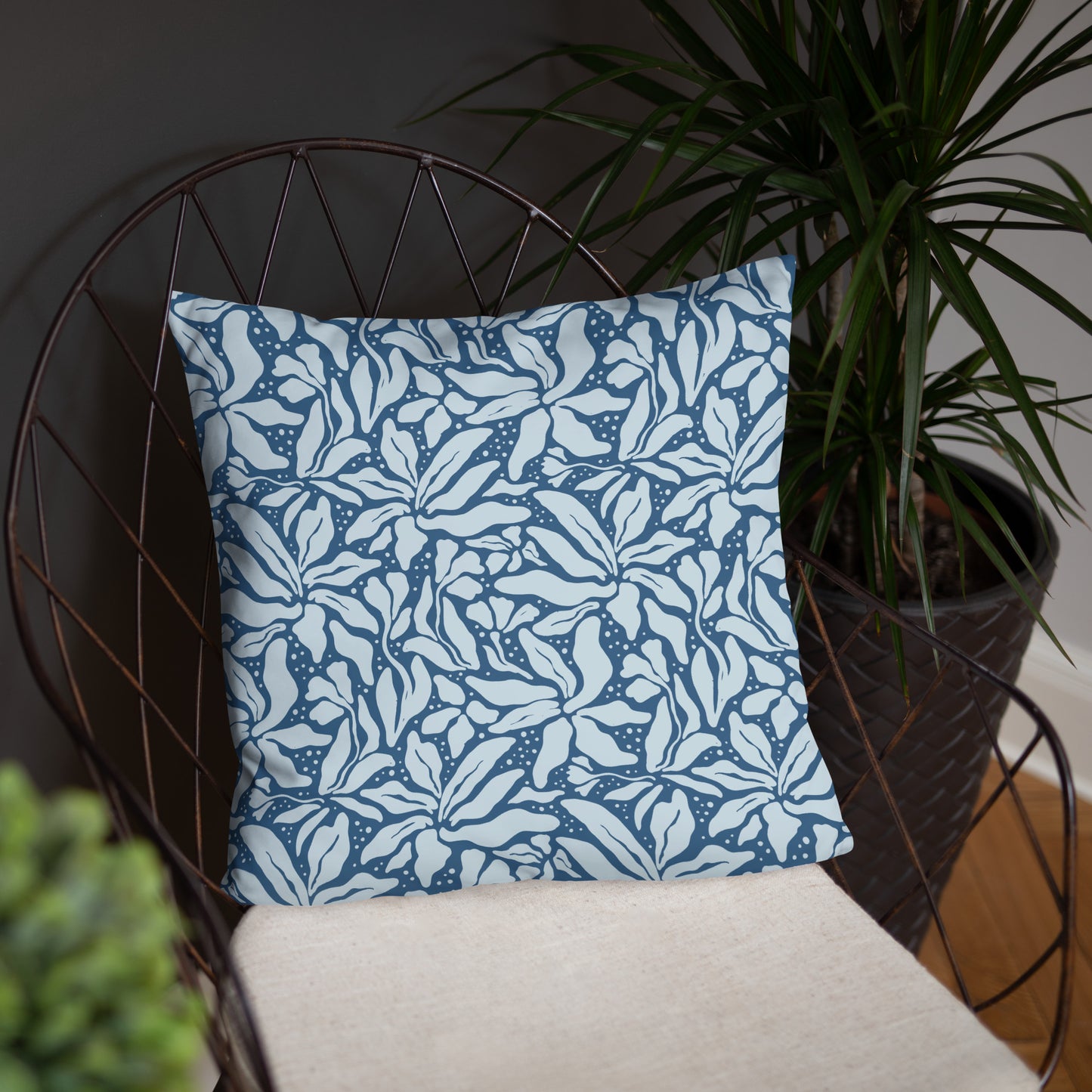 Blue Bird Floral Pillow