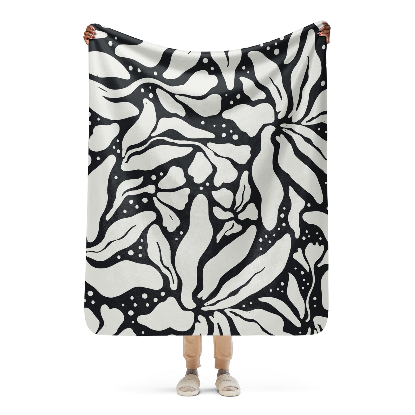 Midnight Bloom Sherpa Throw Blanket