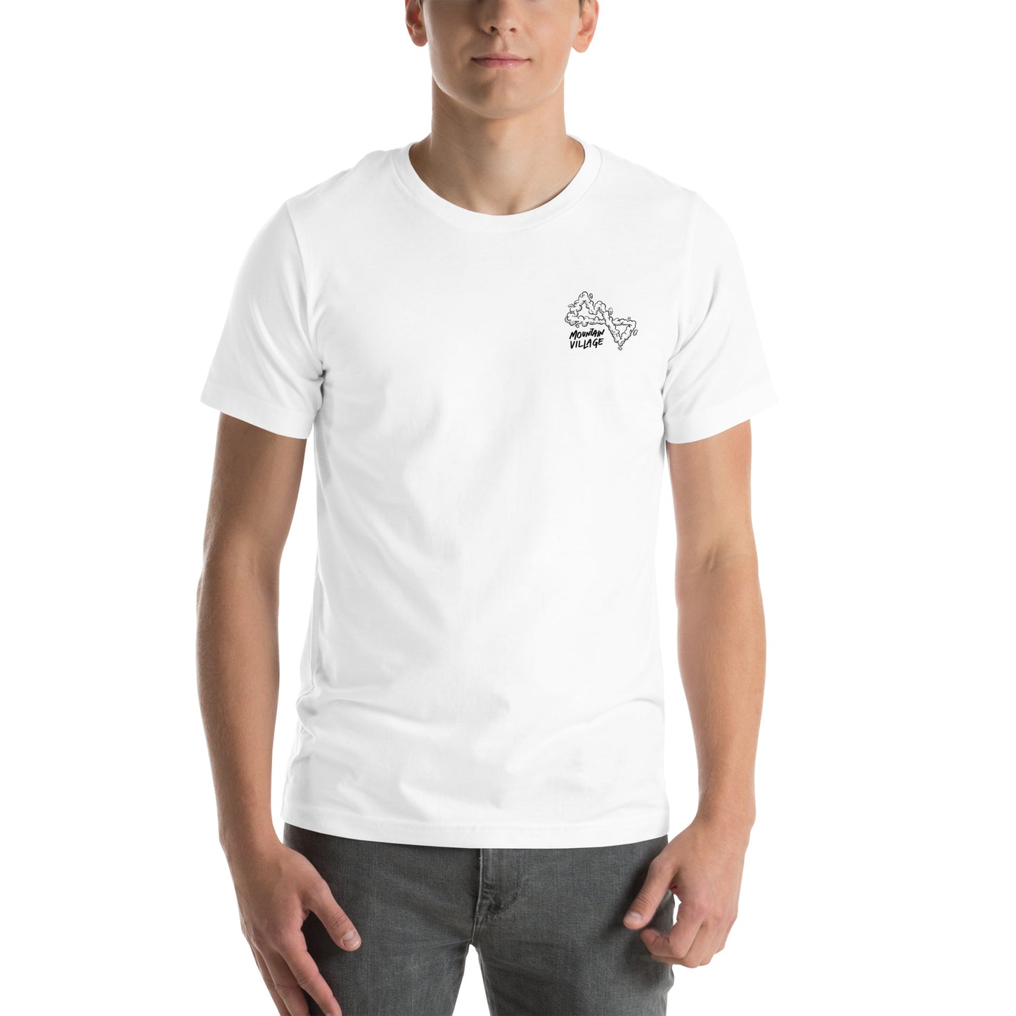 Man modelling white t-shirt facing forwards