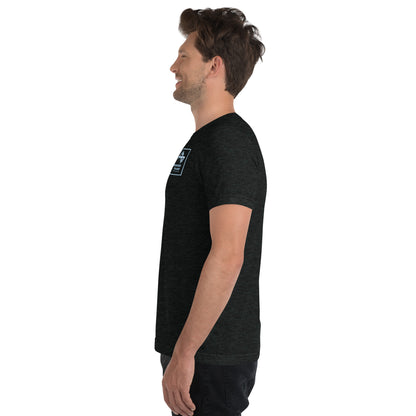 Man modelling mens tri-blend tee from side