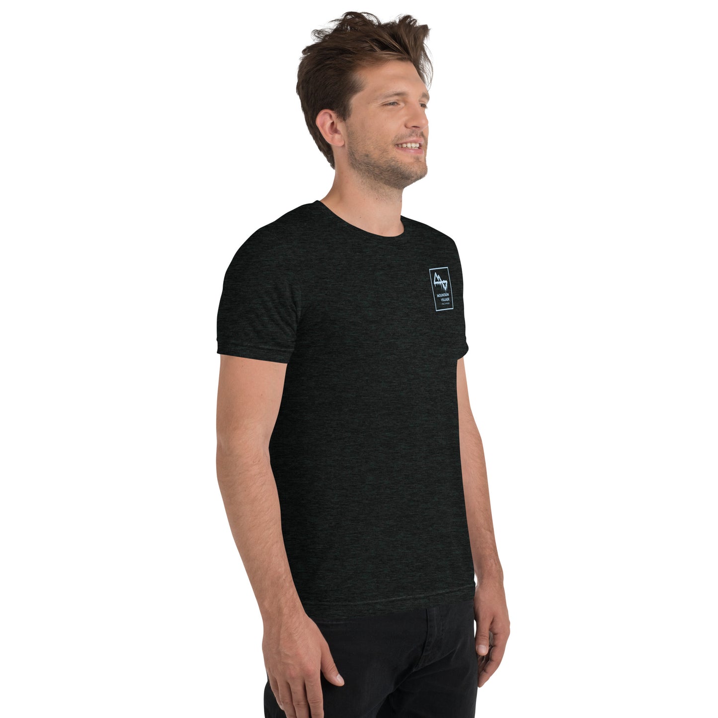 Man modelling mens tri-blend tee from front left side