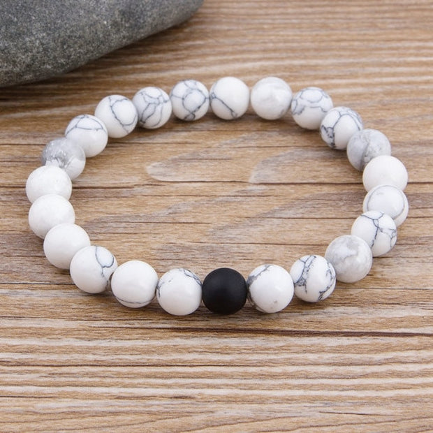 White Howlite and Smooth Lava Rock Bead Bracelet