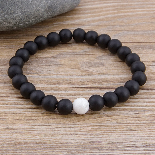 Smooth Lava Rock and White Howlite Bead Bracelet