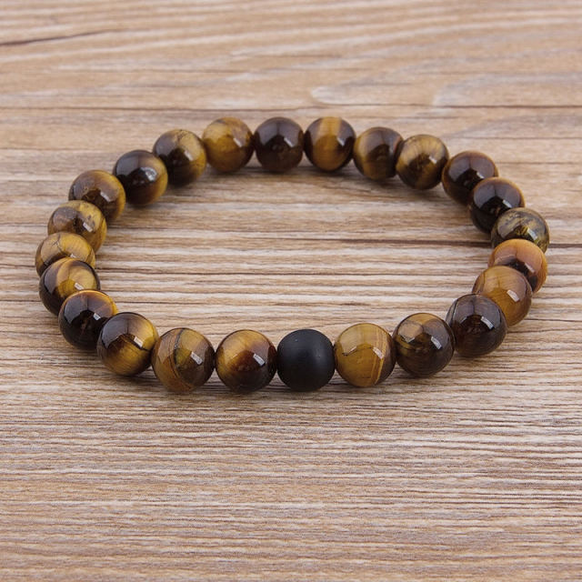 Tiger Eye and Smooth Lava Rock Bead Bracelet 