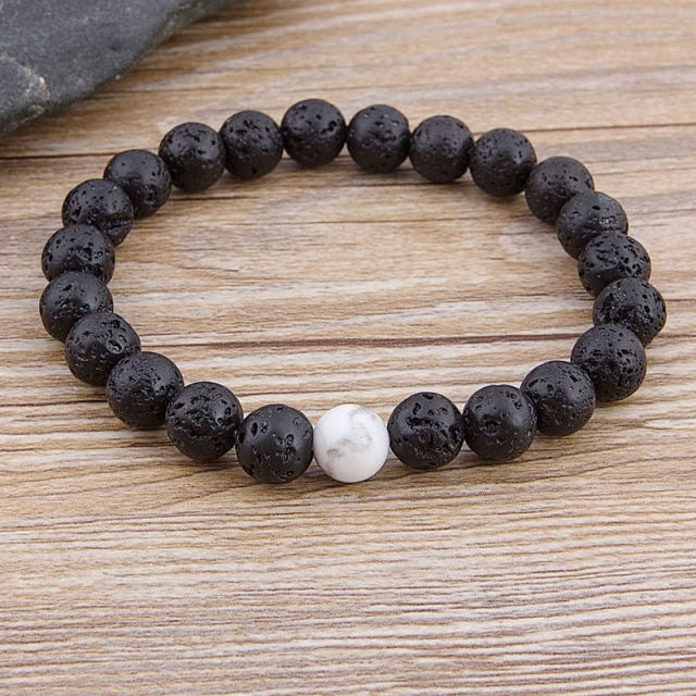 Lava Rock and White Howlite Bead Bracelet 