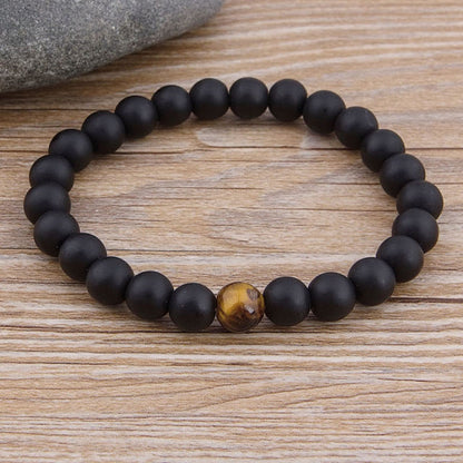 Smooth Lava Rock and Tiger Eye Bead Bracelet 