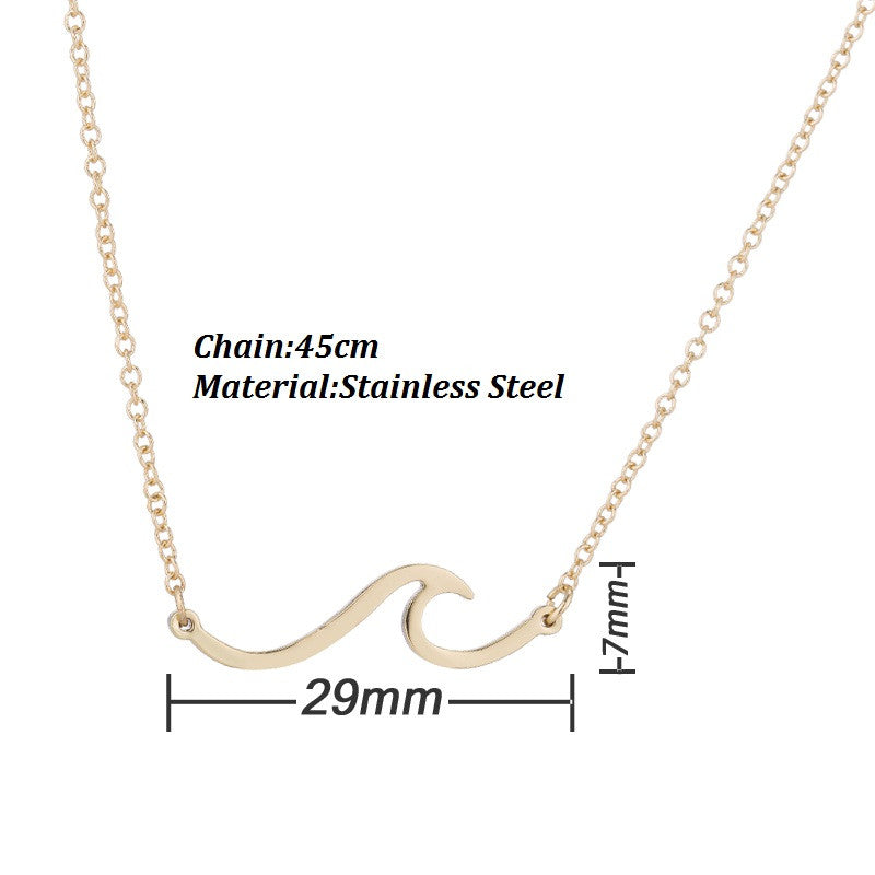 Jisensp Bohemian Wave Pendant Necklace Stainless Steel Jewelry Necklace for Women Beach Surfer Charms Collar Bijoux Femme