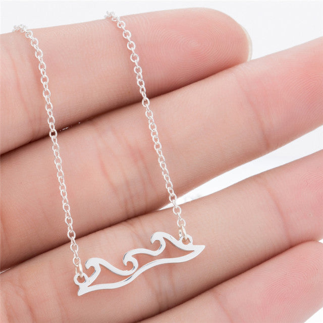 Jisensp Bohemian Wave Pendant Necklace Stainless Steel Jewelry Necklace for Women Beach Surfer Charms Collar Bijoux Femme