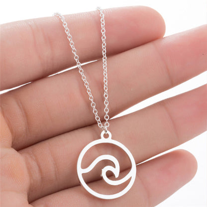 Jisensp Bohemian Wave Pendant Necklace Stainless Steel Jewelry Necklace for Women Beach Surfer Charms Collar Bijoux Femme