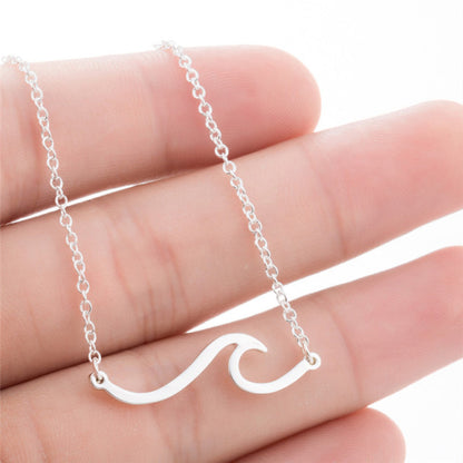 Jisensp Bohemian Wave Pendant Necklace Stainless Steel Jewelry Necklace for Women Beach Surfer Charms Collar Bijoux Femme