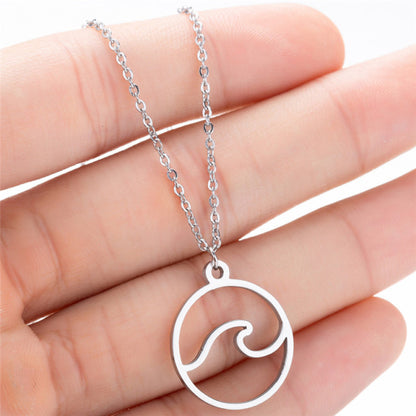 Jisensp Bohemian Wave Pendant Necklace Stainless Steel Jewelry Necklace for Women Beach Surfer Charms Collar Bijoux Femme