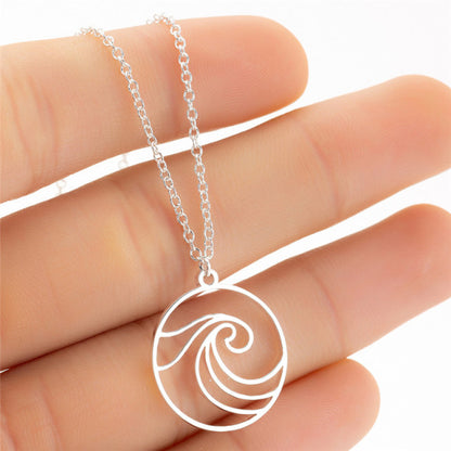 Jisensp Bohemian Wave Pendant Necklace Stainless Steel Jewelry Necklace for Women Beach Surfer Charms Collar Bijoux Femme