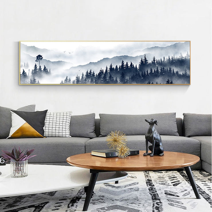 MistyMorning: HD Printed Painting Mountain and Tree Decorative Painting - Mountain Village Merchandise