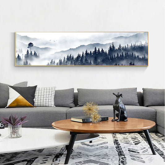 New* MistyMorning: HD Printed Painting Mountain and Tree Decorative Painting - Mountain Village Merchandise