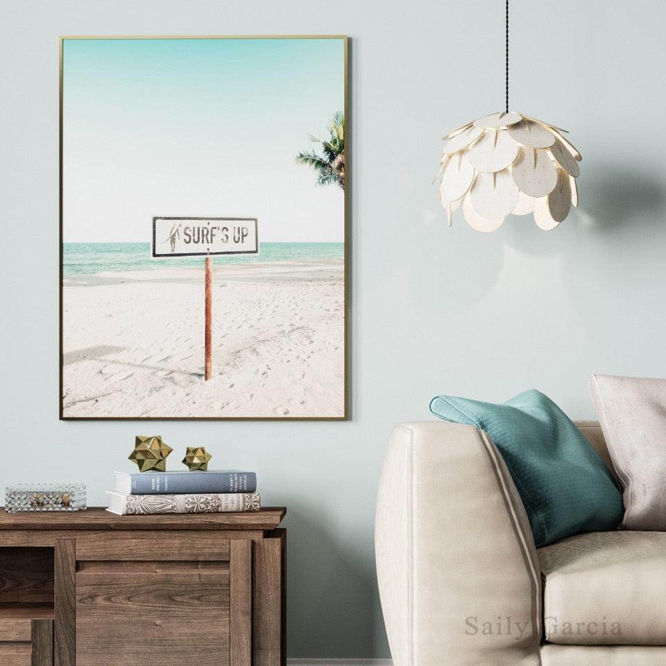 Scandinavian Tropical Landscape Posters Modern Prints Sea Beach Bus Palm Tree Wall Art Canvas Painting Nordic Decoration Picture - Mountain Village Merchandise