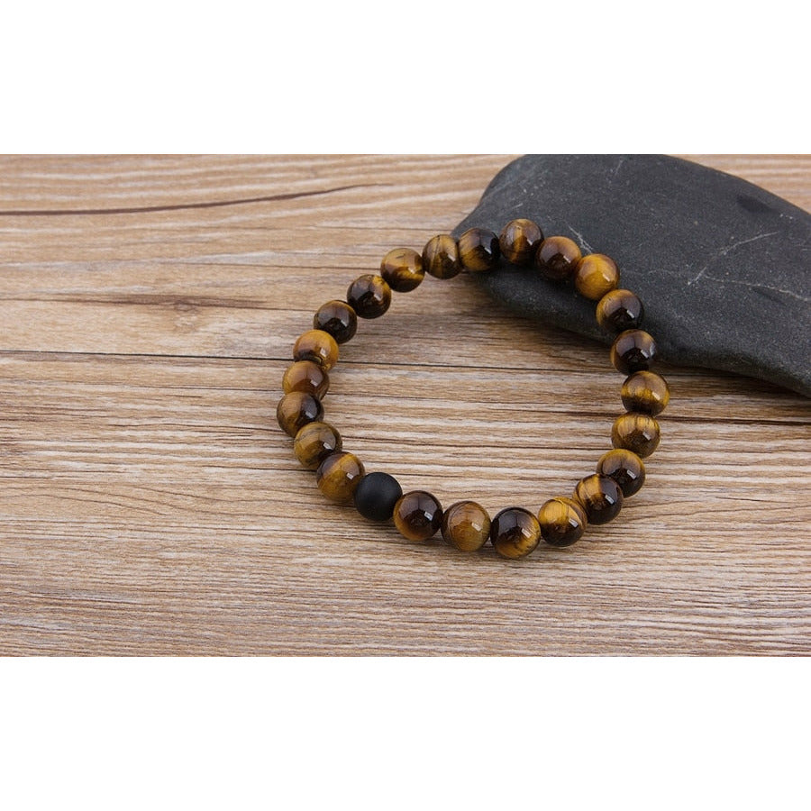 Tiger Eye and Smooth Lava Rock Bead Bracelet 