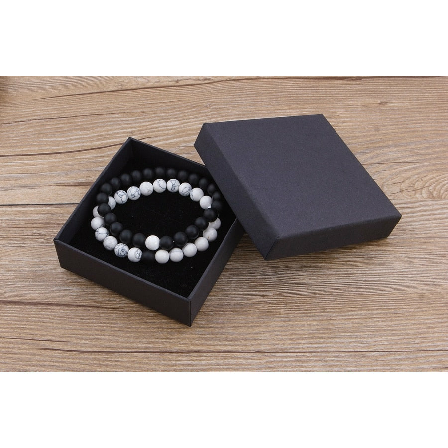 Smooth Lava Rock and White Howlite & White Howlite and Smooth Lava Rock Bead Bracelet 