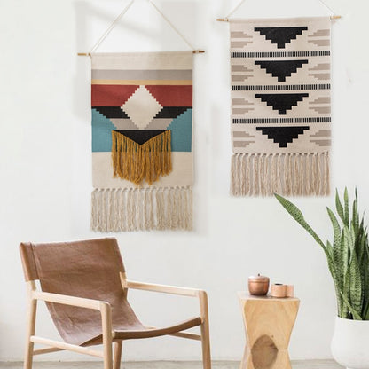 Boho Linen Tapestry Nordic Style Geometric with Tassel