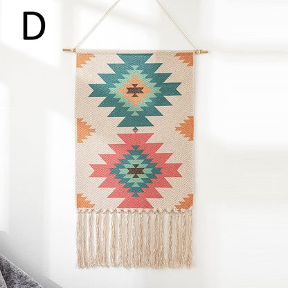 Boho Linen Tapestry Nordic Style Geometric with Tassel