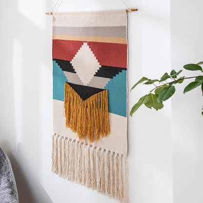 Boho Linen Tapestry Nordic Style Geometric with Tassel