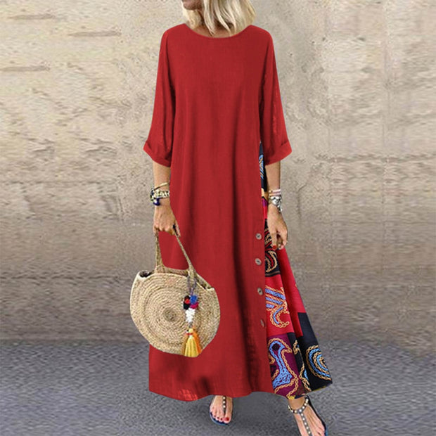 Women Vintage O Neck Sleeve Long Dress - Mountain Village Merchandise