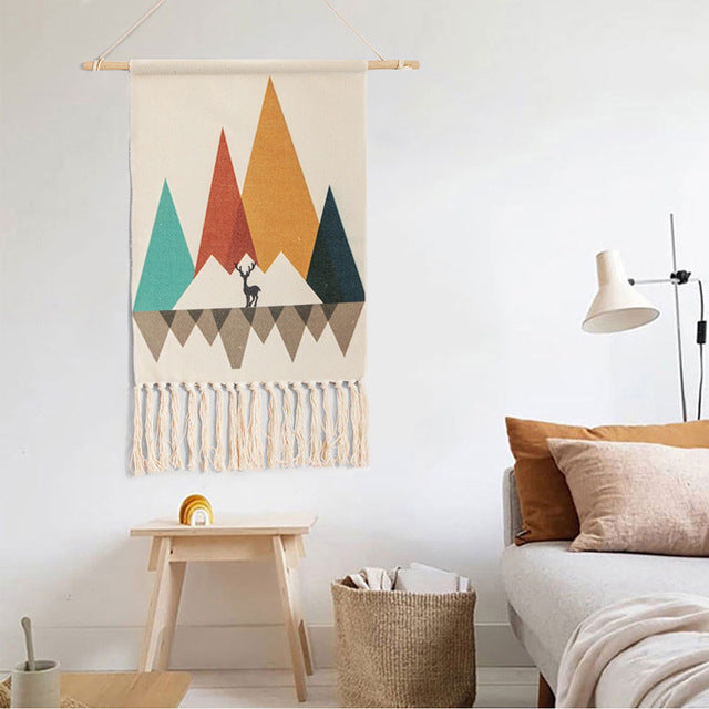 Bohemian Vintage Aesthetic Macrame Cotton Tassel Handmade Wall Hanging Tapestry For Home Living Room Boho Decor Art Decoration