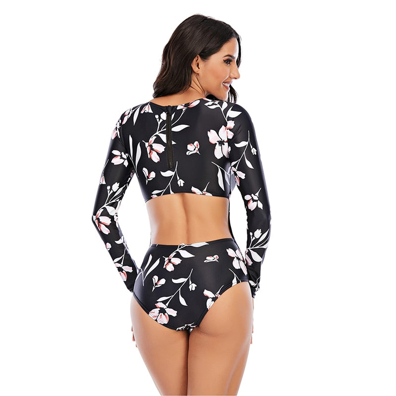 long sleeve bikini - back -  black