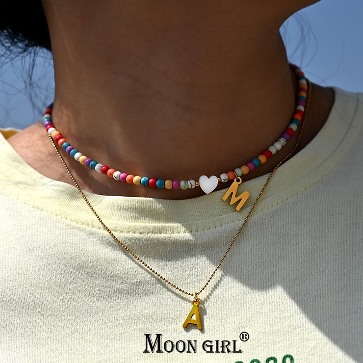 Cute Initial Letter Pendant Colorful Bead Choker - Mountain Village Merchandise
