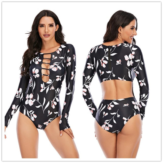 long sleeve bikini -  front and back -  black