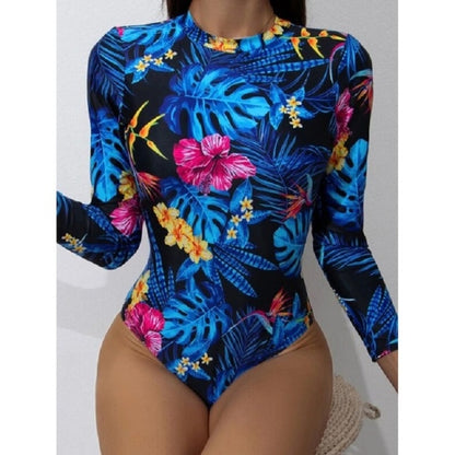 long sleeve bikini -  blue - front