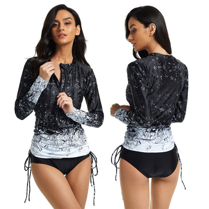 Long Sleeve Floral Rashguard & Skirted Swimsuit