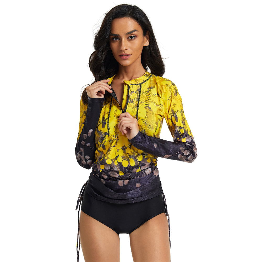 Long Sleeve Floral Rashguard & Skirted Swimsuit