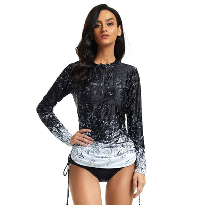 Long Sleeve Floral Rashguard & Skirted Swimsuit