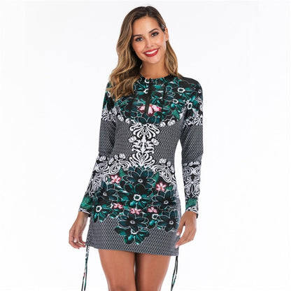 Long Sleeve Floral Rashguard & Skirted Swimsuit