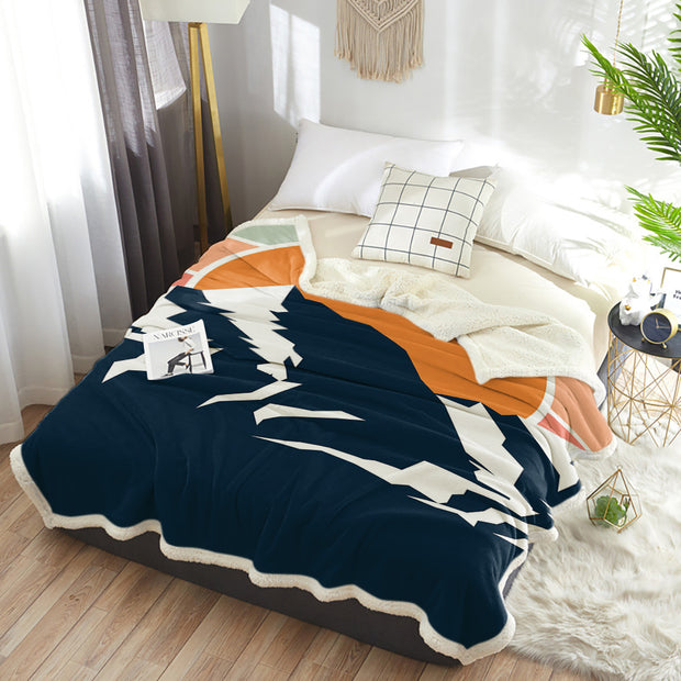 Peaks Snow Mountains Sunrise Sunset Cashmere Soft Sherpa Bed Blanket