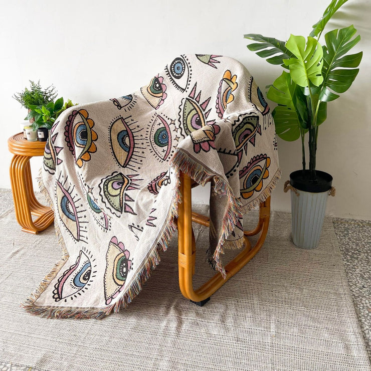 Soft Knitted Throw Blanket Tribal Turkish Eye & More! - Mountain Village Merchandise