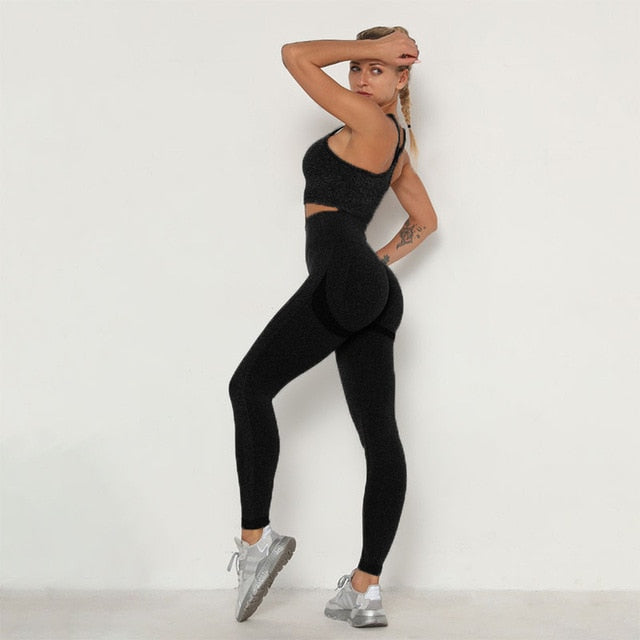 LAISIYI: High Waist Push Up Leggings Track Suit & Long Sleeve Bra Top