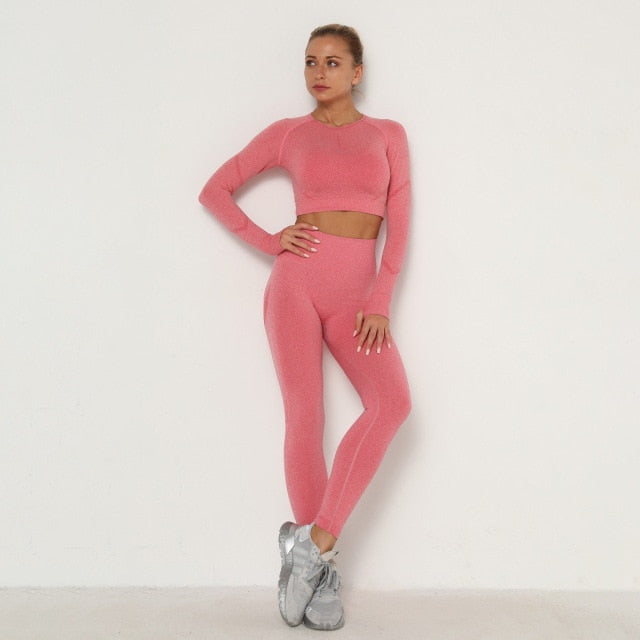 LAISIYI: High Waist Push Up Leggings Track Suit & Long Sleeve Bra Top