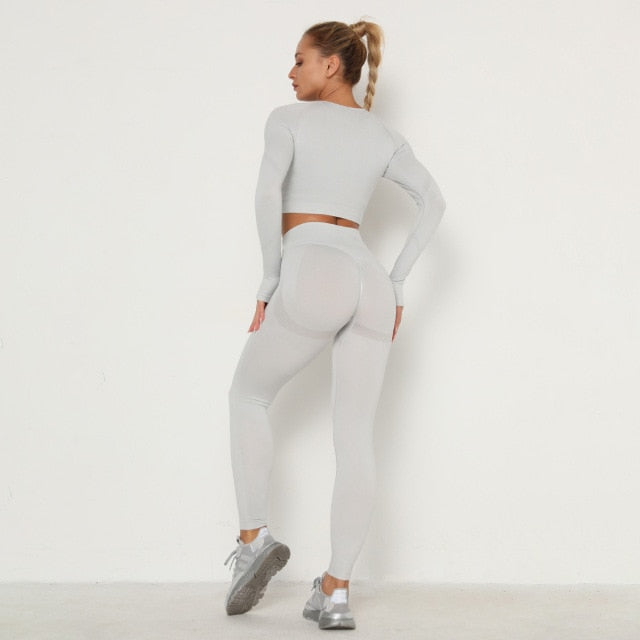 LAISIYI: High Waist Push Up Leggings Track Suit & Long Sleeve Bra Top