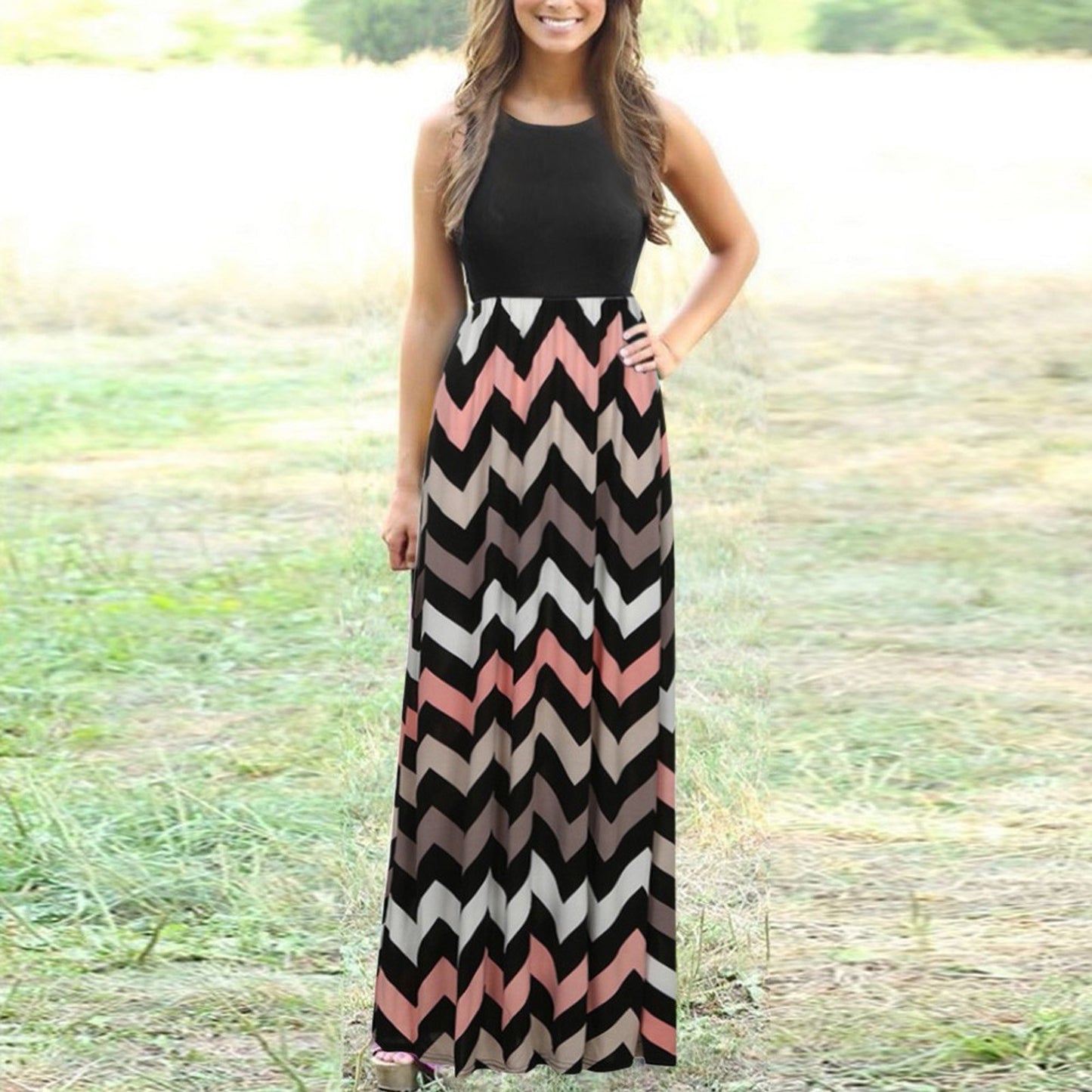 Summer Striped Design Long Boho Dress - Mountain Village Merchandise