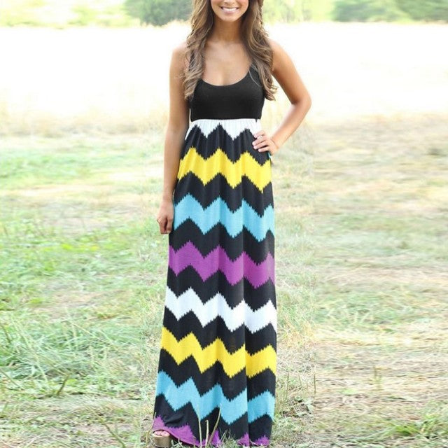Summer Striped Design Long Boho Dress - Mountain Village Merchandise
