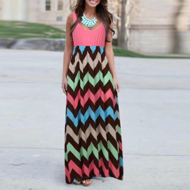 Summer Striped Design Long Boho Dress - Mountain Village Merchandise