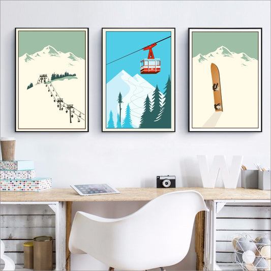 VintageSports: Nordic Winter Sports Poster Wall Decor - Mountain Village Merchandise