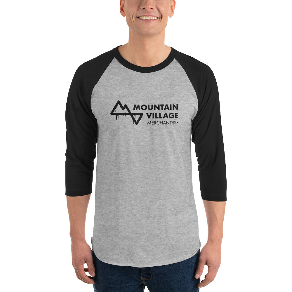 Man modelling 3/4 raglan shirt heather grey and black