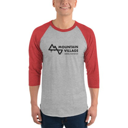 Man modelling 3/4 raglan shirt red and grey