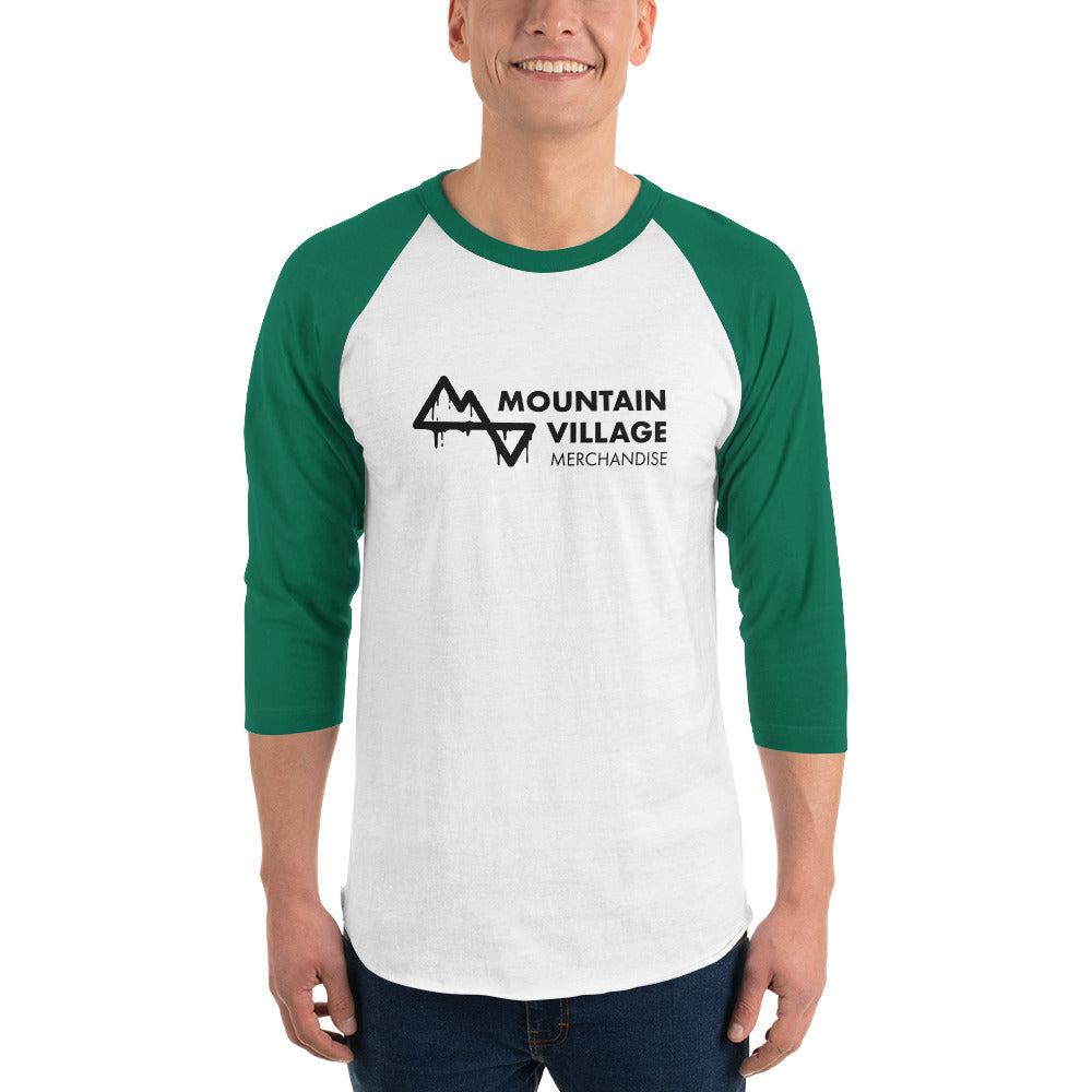 Man modelling 3/4 raglan shirt white and  kelly green